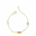 Children's Bracelet with Plaque and Flower in 18K Gold