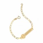 Bracelet with plaque and laser-etched element for Child in 18K Gold