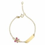 Bracelet with nameplate and enameled butterfly for Child in 18K Gold