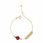 Bracelet with plaque and heart ladybug for Child in 18K Gold